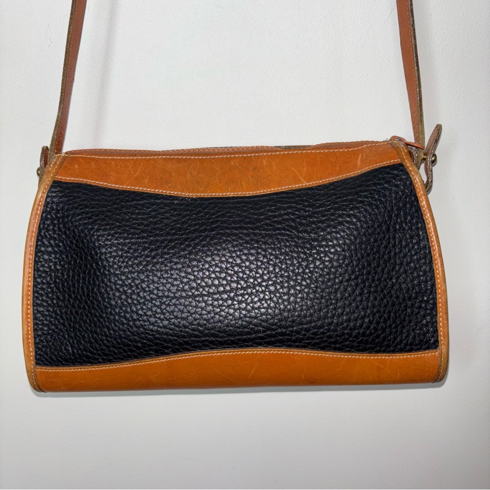Vintage Dooney & Bourke USA Leather Crossbody Shoulder Bag Black Brown Trim - Picture 7 of 14